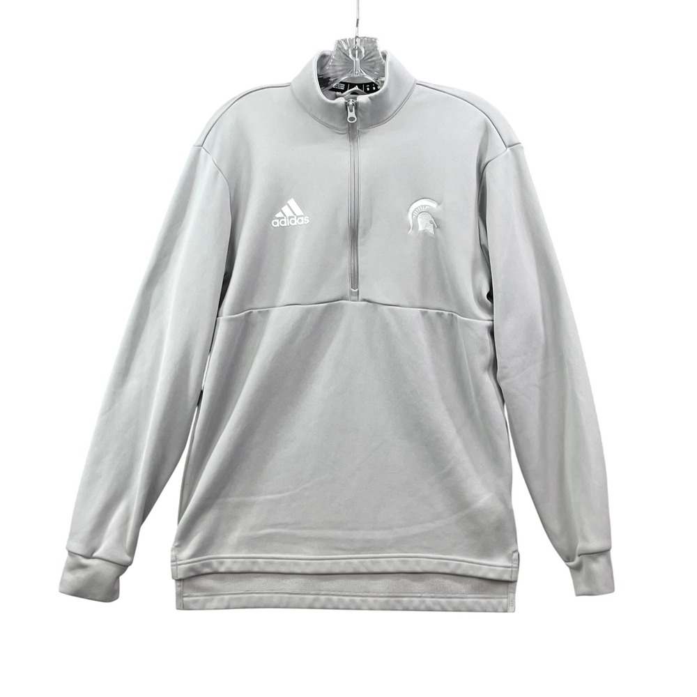Adidas Michigan State Spartans Pullover Mens Small Gray 1/4 Zip Fleece Jacket
